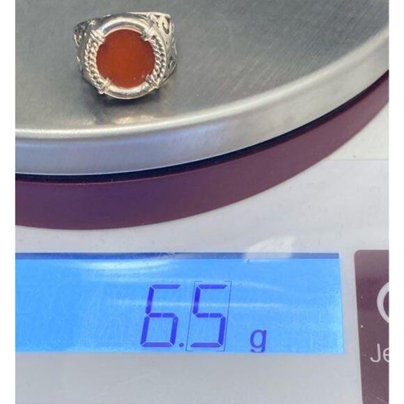 Vintage 925 Sterling Silver Carnelian Ring Filigree Boho Statement SZ.8 Courage - Picture 8 of 16